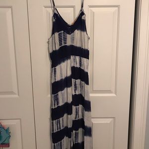 Navy Blue and White tie dye Maxi dress
